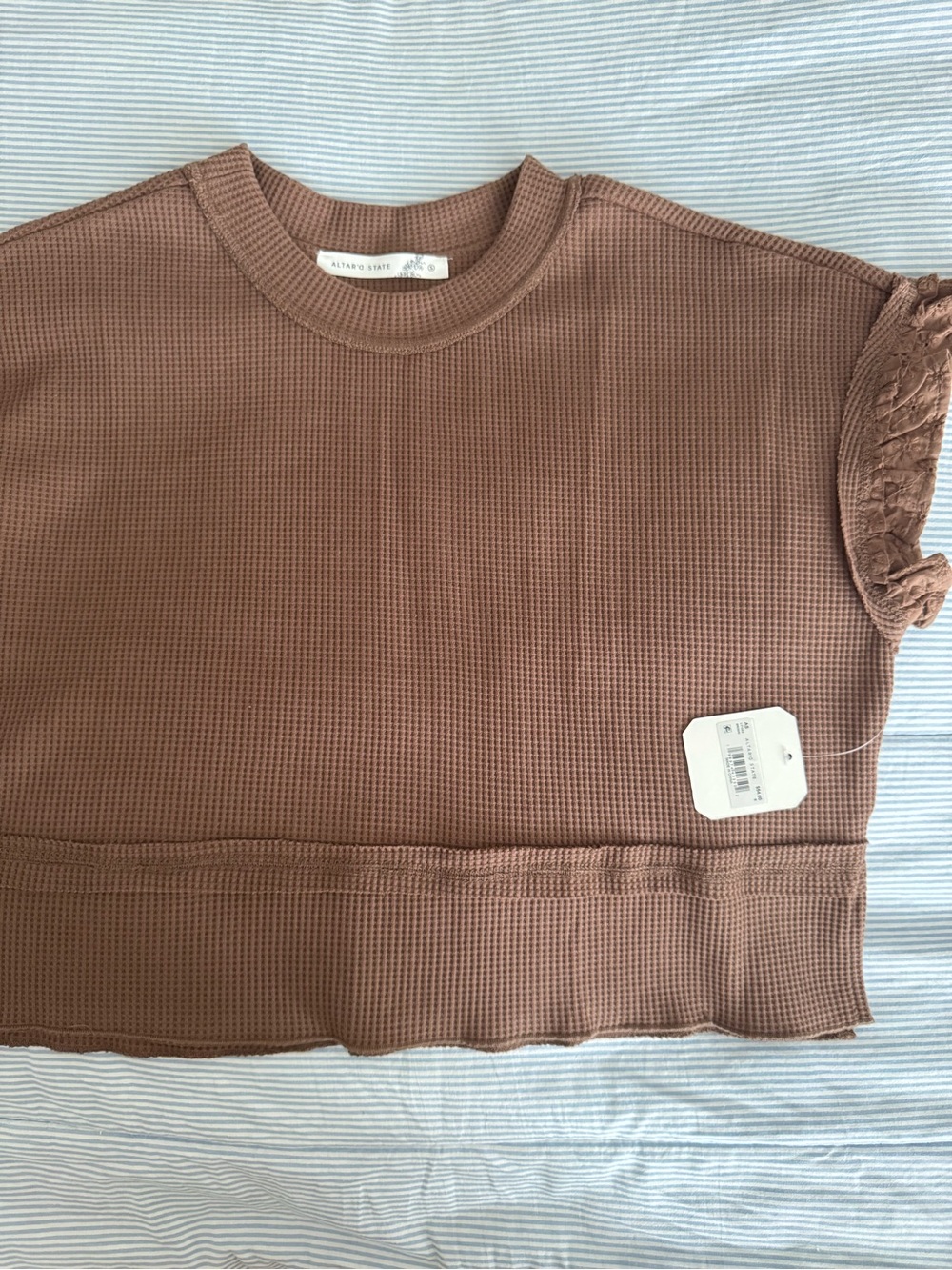 Altar'd State Mauve Brown Waffle Knit Short Sleeve Tee